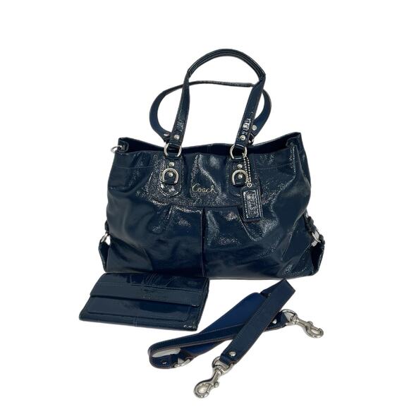 Coach Ashley Patent Leather Carryall And Wallet Blue Crossbody Strap Dust Bag - Picture 1 of 13